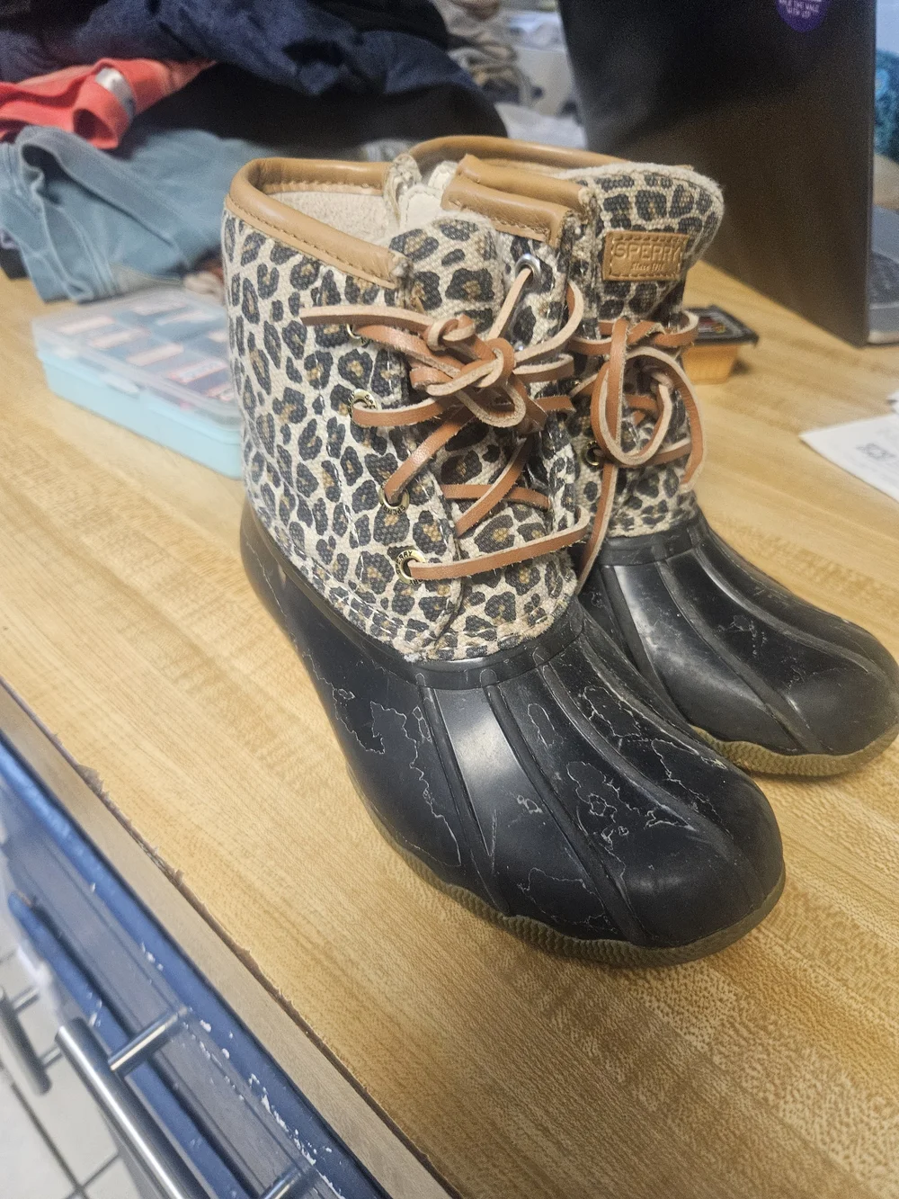 Sperry Kids Leopard Print Rain Boot - Black & Brown